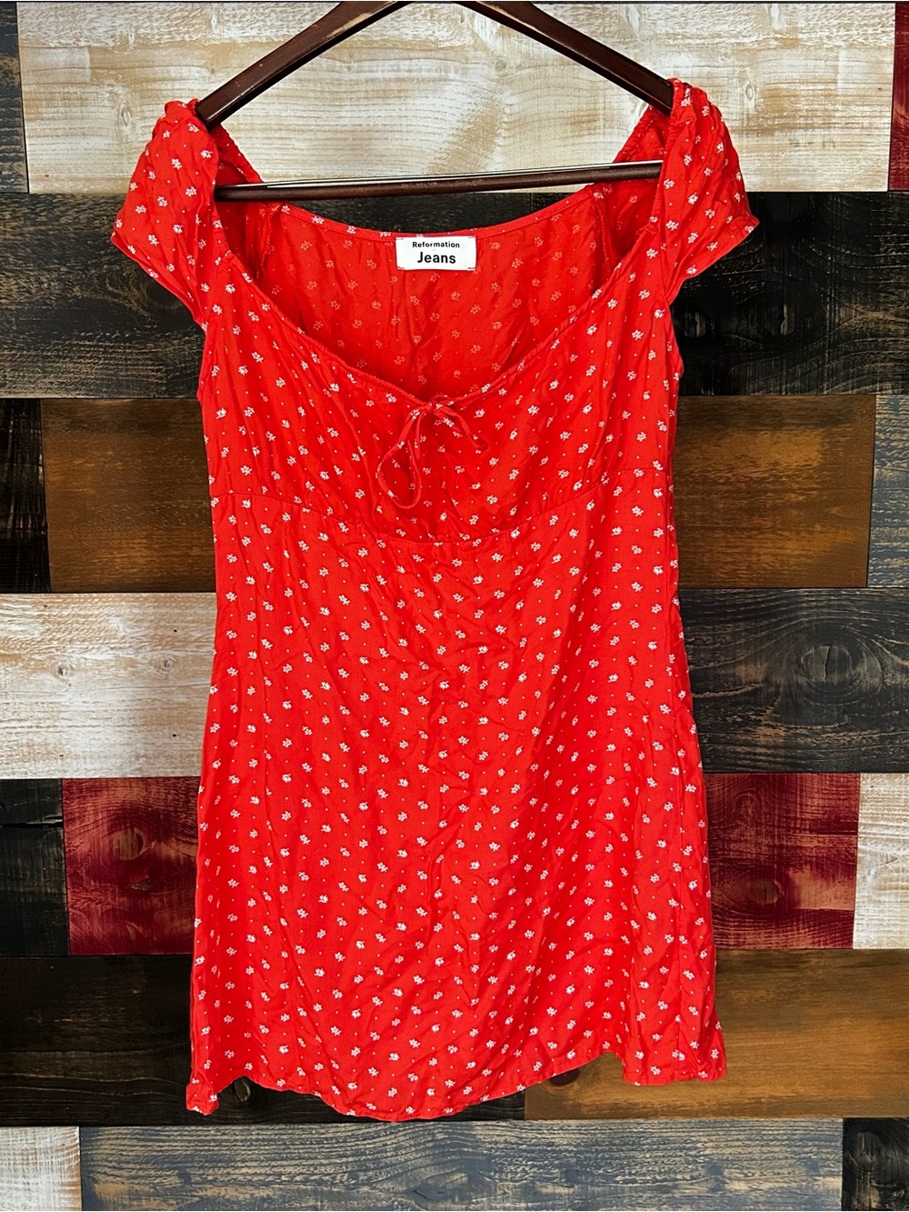 Reformation Red Floral Mini Dress babydoll top polka dot small floral